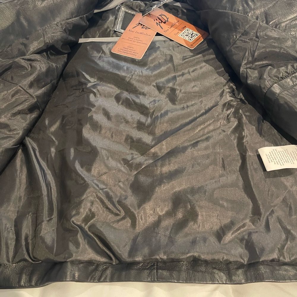 Leather Moto Jacket - Black Distressed - Sz L - Picture 11 of 13